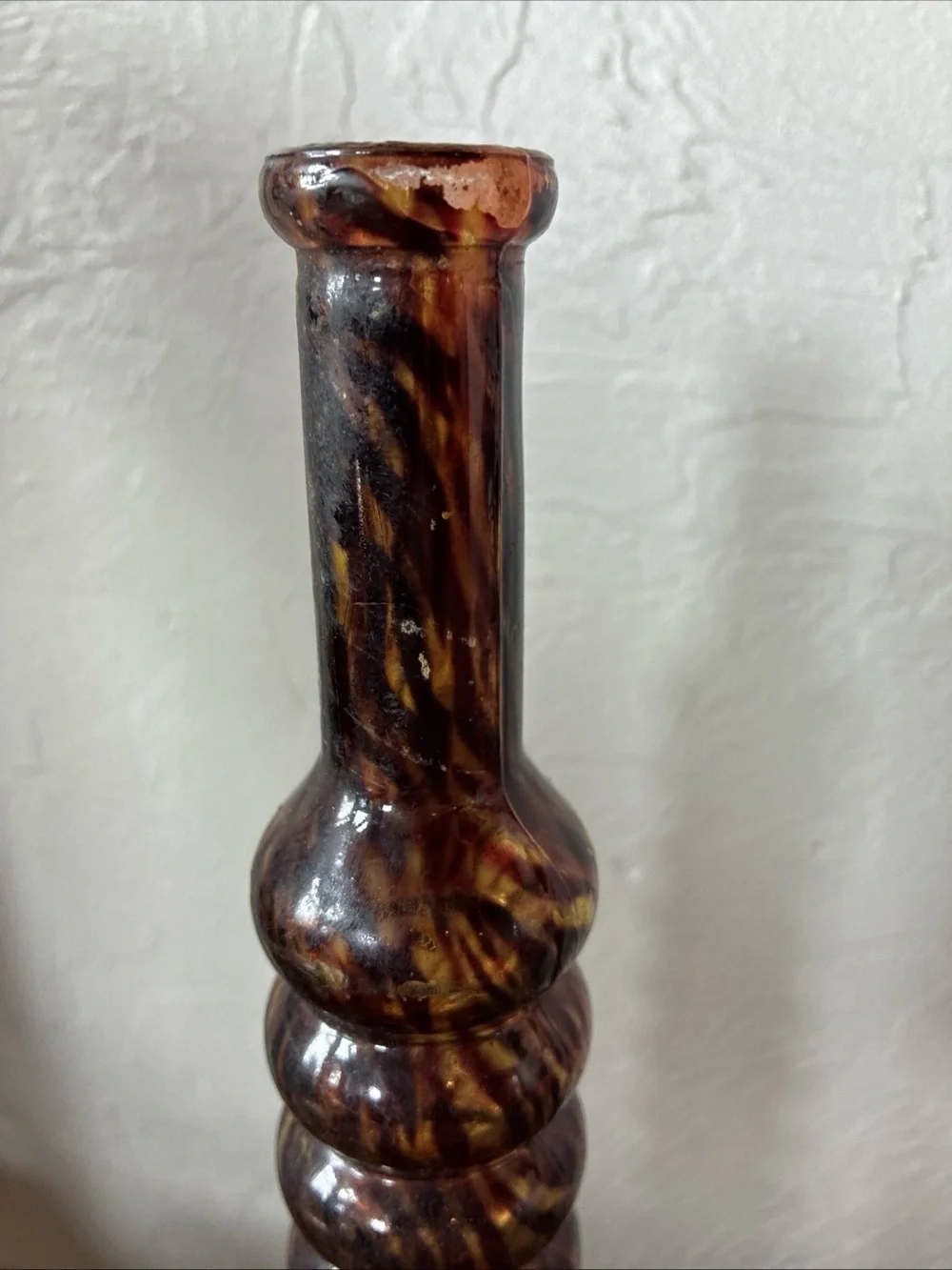 Tortoise Tiger Stripe Swirl 12” Glass Vase Murano Style